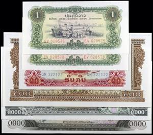 Laos. 6 billetes de distintos valores y ... 