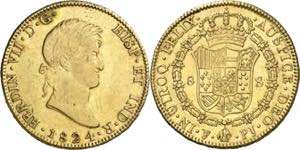 1824. Fernando VII. Potosí. PJ. 8 escudos. ... 