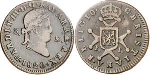 1820. Fernando VII. Pamplona. 3 maravedís. ... 