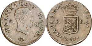 1830. Fernando VII. Pamplona. 3 maravedís. ... 