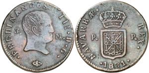 1831. Fernando VII. Pamplona. 3 maravedís. ... 