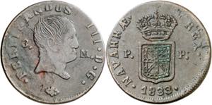 1833. Fernando VII. Pamplona. 3 maravedís. ... 