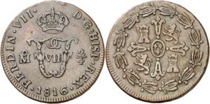 1816. Fernando VII. México. 2/4 de tlaco (1 ... 