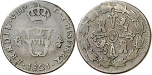 1821. Fernando VII. México. 2/4 de tlaco (1 ... 
