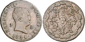 1824. Fernando VII. Jubia. 2 maravedís. ... 