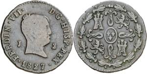 1827. Fernando VII. Jubia. 2 maravedís. ... 