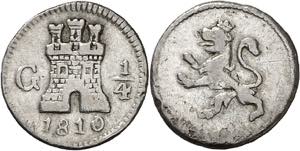 1810. Fernando VII. Guatemala. 1/4 de real. ... 