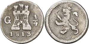 1813. Fernando VII. Guatemala. 1/4 de real. ... 