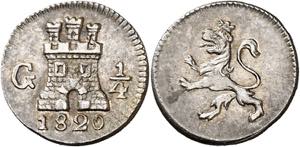 1820. Fernando VII. Guatemala. 1/4 de real. ... 