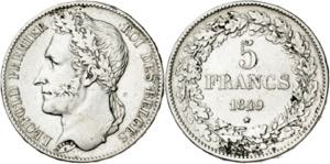 Bélgica. 1849. Leopoldo I. 5 francos. (Kr. ... 