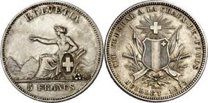 Suiza. 1863. 5 francos. (Kr. 57). Festival ... 