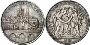Suiza. 1876. 5 francos. (Kr. S13). Festival ... 