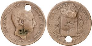 1877. Alfonso XII. Barcelona. 10 céntimos. ... 