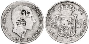 1882. Alfonso XII. Manila. 20 centavos. ... 