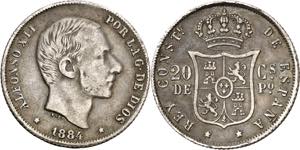 1884. Alfonso XII. Manila. 20 centavos. (AC. ... 