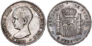 1891*1891. Alfonso XIII. PGL. 5 pesetas. ... 