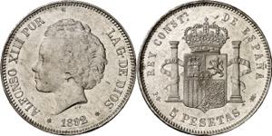 1892*1892. Alfonso XIII. PGM. 5 pesetas. ... 