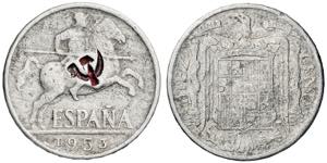 1953. Franco. 10 céntimos. Contramarca hoz ... 