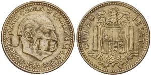 1963*1966. Franco. 1 peseta. Contramarca UMD ... 