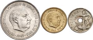 1949*E51. Franco. 50 céntimos, 1 y 5 ... 