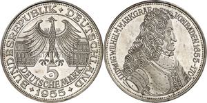 Alemania. 1955. 5 marcos. (Kr. 115). Ludwig ... 