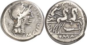 (hacia 115-114 a.C.). Gens Cipia. Denario. ... 