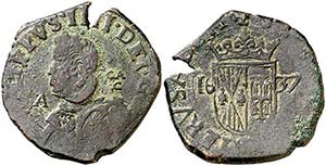 1637. Felipe IV. Nápoles. GA/C. 1 grano. ... 