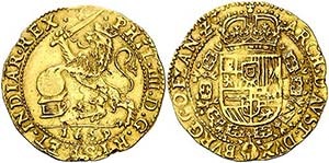 1659. Felipe IV. Brujas. 1 soberano (león ... 