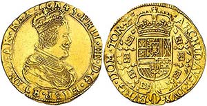1645. Felipe IV. Tournai. Doble soberano. ... 