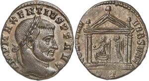 (308-310 d.C.). Majencio. Ticinum. Follis. ... 