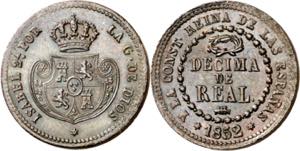 1852. Isabel II. Segovia. 1 décima de real. ... 
