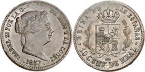 1857. Isabel II. Segovia. 10 céntimos de ... 