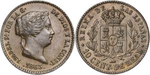 1863. Isabel II. Segovia. 10 céntimos de ... 