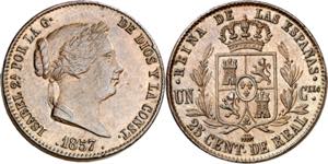 1857. Isabel II. Segovia. 25 céntimos de ... 