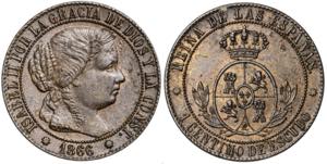 1866. Isabel II. Barcelona. 1 céntimo de ... 