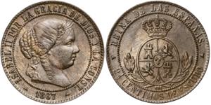 1867. Isabel II. Segovia. OM. 2 1/2 ... 