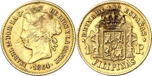 1864. Isabel II. Manila. 1 peso. (AC. 826). ... 