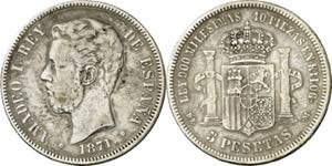 1871*1818. Amadeo I. DEM. 5 pesetas. (AC. ... 