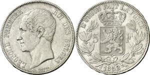 Bélgica. 1852/1. Leopoldo I. 5 francos. ... 