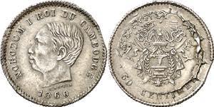 Camboya. 1860. Norodom I. 50 céntimos. ... 