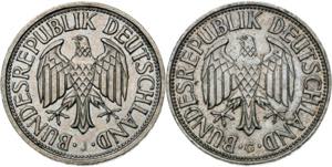 Alemania. 1 marco. Lote de 2 monedas: 1958 J ... 