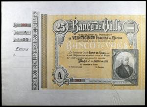 1922. Banco de Valls. 25 pesetas. 1 de ... 
