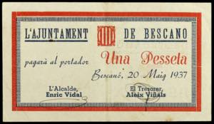 Bescanó. 1 peseta. (T. 506). Único billete ... 