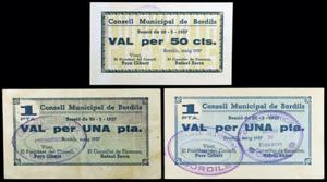 Bordils. 50 céntimos y 1 peseta (dos). (T. ... 