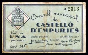 Castelló dEmpúries. 1 peseta. (T. 869). ... 
