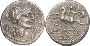 (hacia 116-115 a.C.). Gens Sergia. Denario. ... 