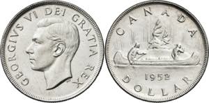 Canadá. 1952. Jorge VI. 1 dólar. (Kr. 46). ... 