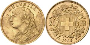 Suiza. 1935. L-B (Berna). 20 francos. (Fr. ... 