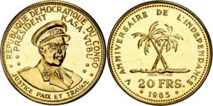 Congo. 1965. 20 francos. (Fr. 4) (Kr. 3). ... 