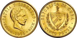 Cuba. 1915. 5 pesos. (Fr. 4) (Kr. 19). ... 